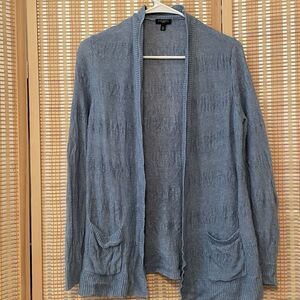 Talbots Open Front Cardigan Womens PM Blue Cable Knit 100% Linen Academic Casual